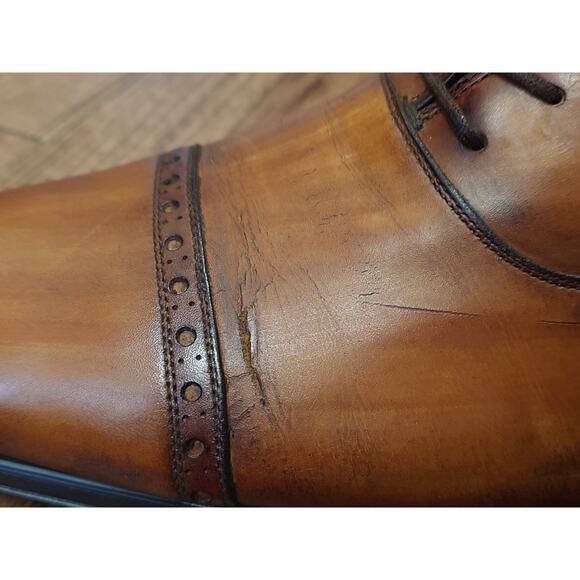 Magnanni Men’s Cap Toe 10.5M Tan Brown Burnished Leather Dress Shoes main image 5